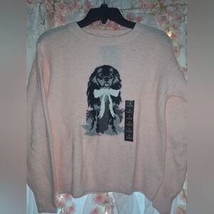 Cozy Pink Dog-Knit Women's Sweater Girls L